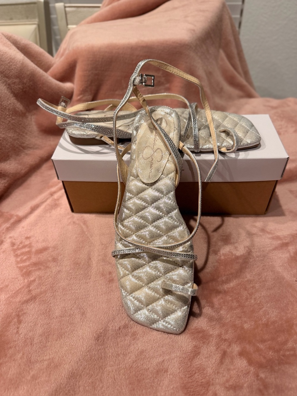 Jessica Simpson Metallic Silver Strappy Quilted Sandal